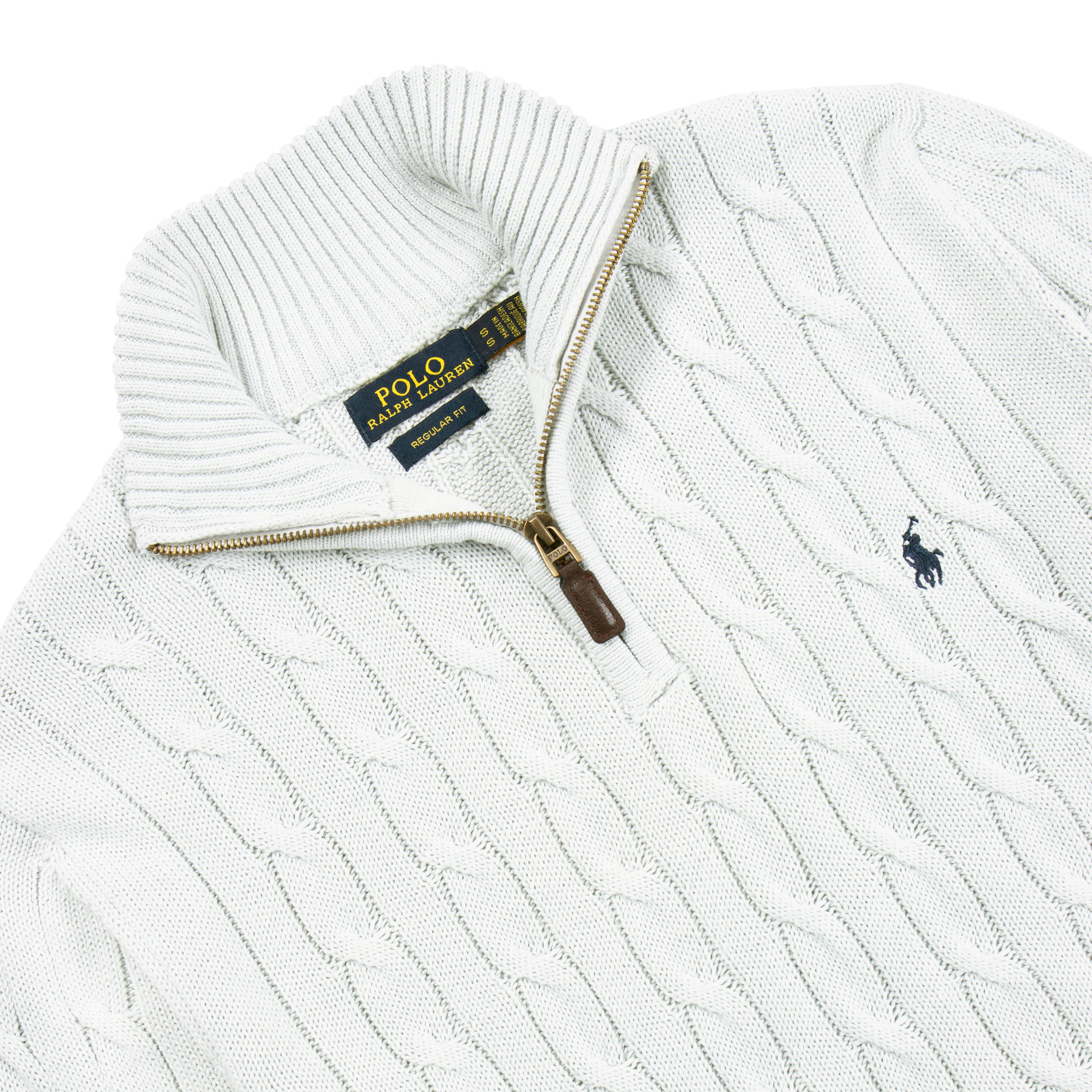 Quarter Zip Cable-Knit Woolen Sweater Light Ash QZS-09 Fariona