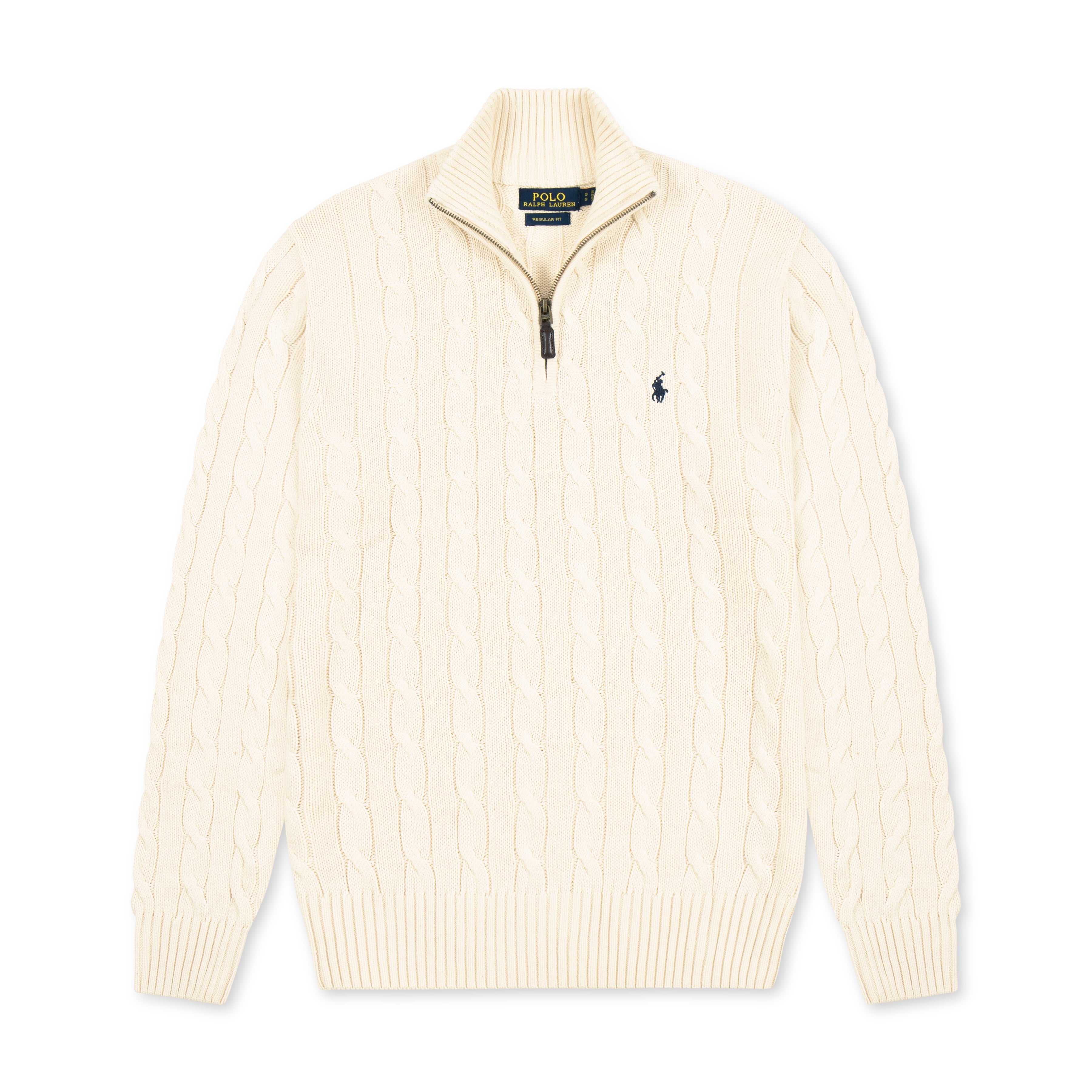 Quarter Zip Cable-Knit Woolen Sweater Cream Beige QZS-08 Arc Inc.