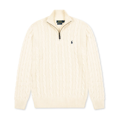 Quarter Zip Cable-Knit Woolen Sweater Cream Beige QZS-08 Arc Inc.