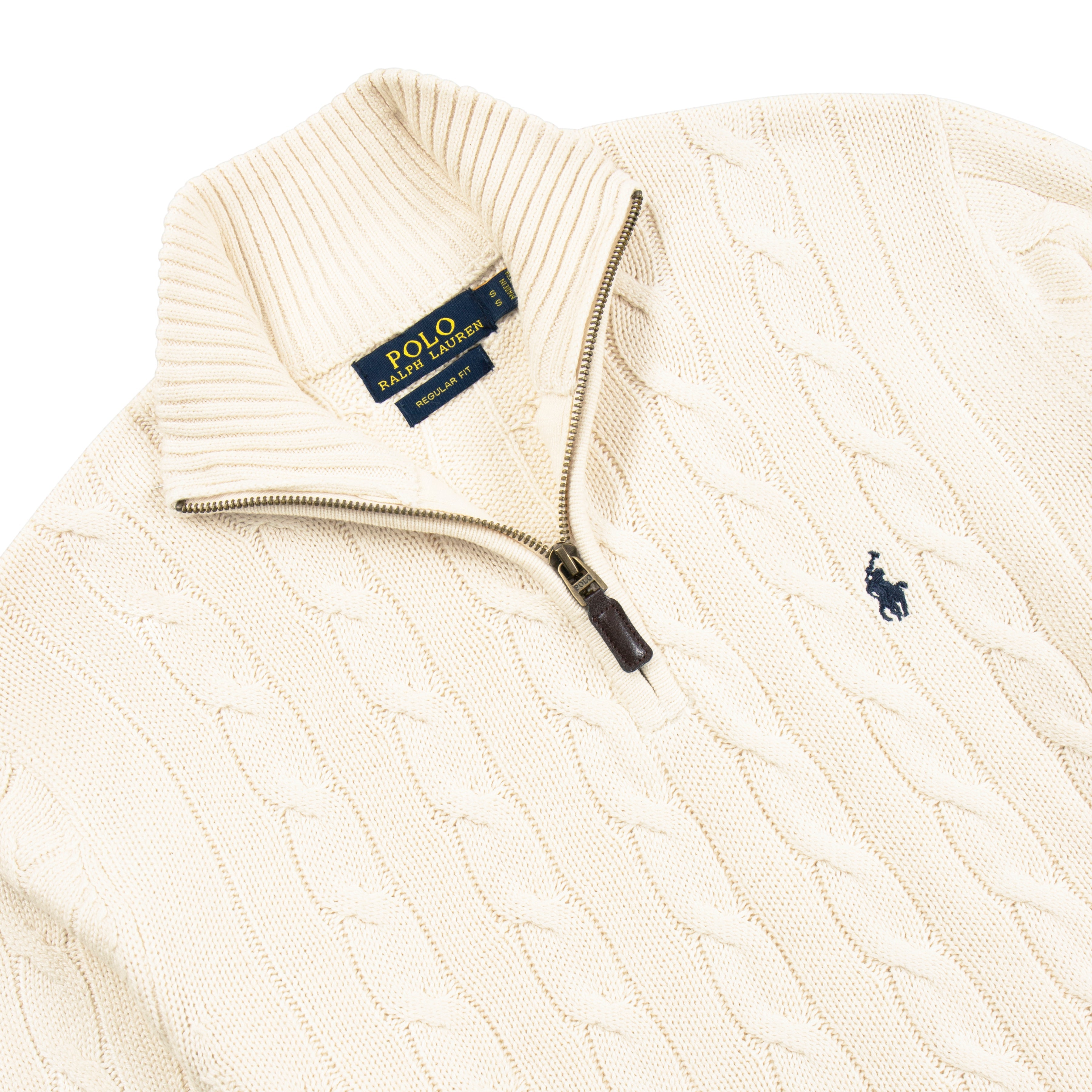 Quarter Zip Cable-Knit Woolen Sweater Cream Beige QZS-08 Arc Inc.
