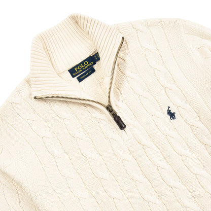 Quarter Zip Cable-Knit Woolen Sweater Cream Beige QZS-08 Arc Inc.