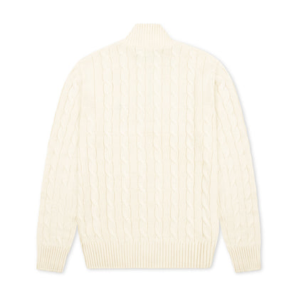 Quarter Zip Cable-Knit Woolen Sweater Cream Beige QZS-08 Arc Inc.