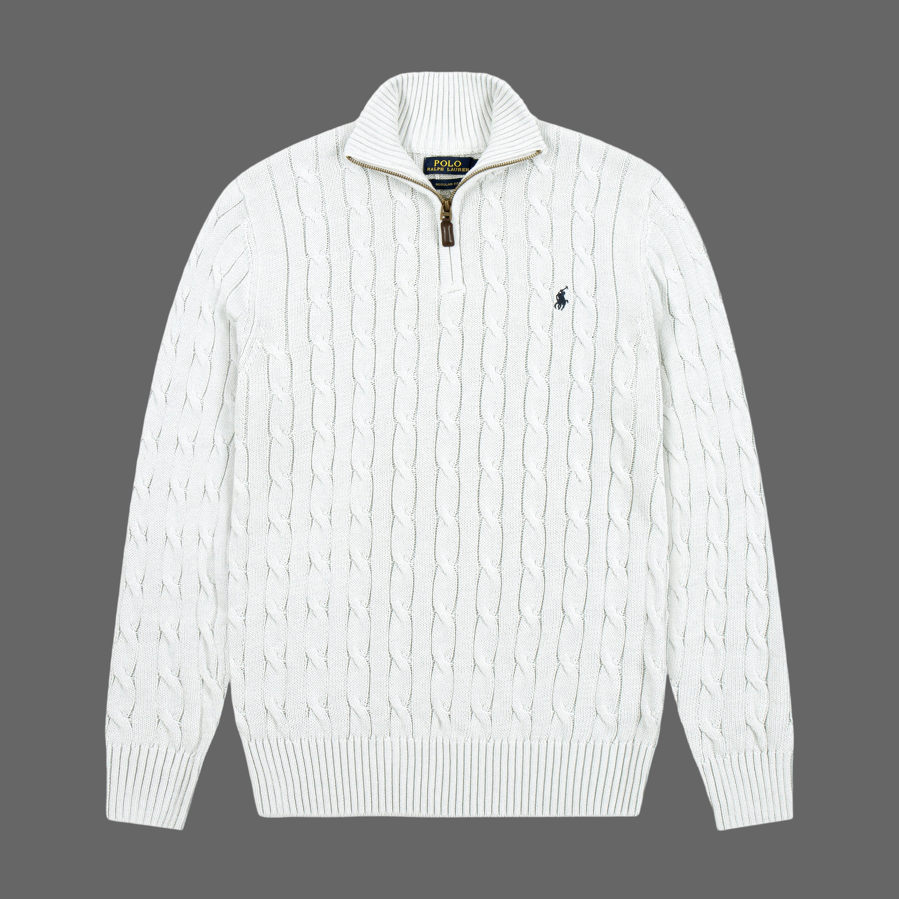 Quarter Zip Cable-Knit Woolen Sweater Light Ash QZS-09 Fariona