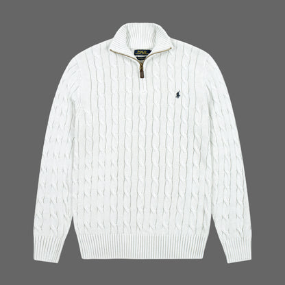 Quarter Zip Cable-Knit Woolen Sweater Light Ash QZS-09 Fariona