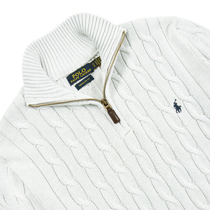 Quarter Zip Cable-Knit Woolen Sweater Light Ash QZS-09 Fariona