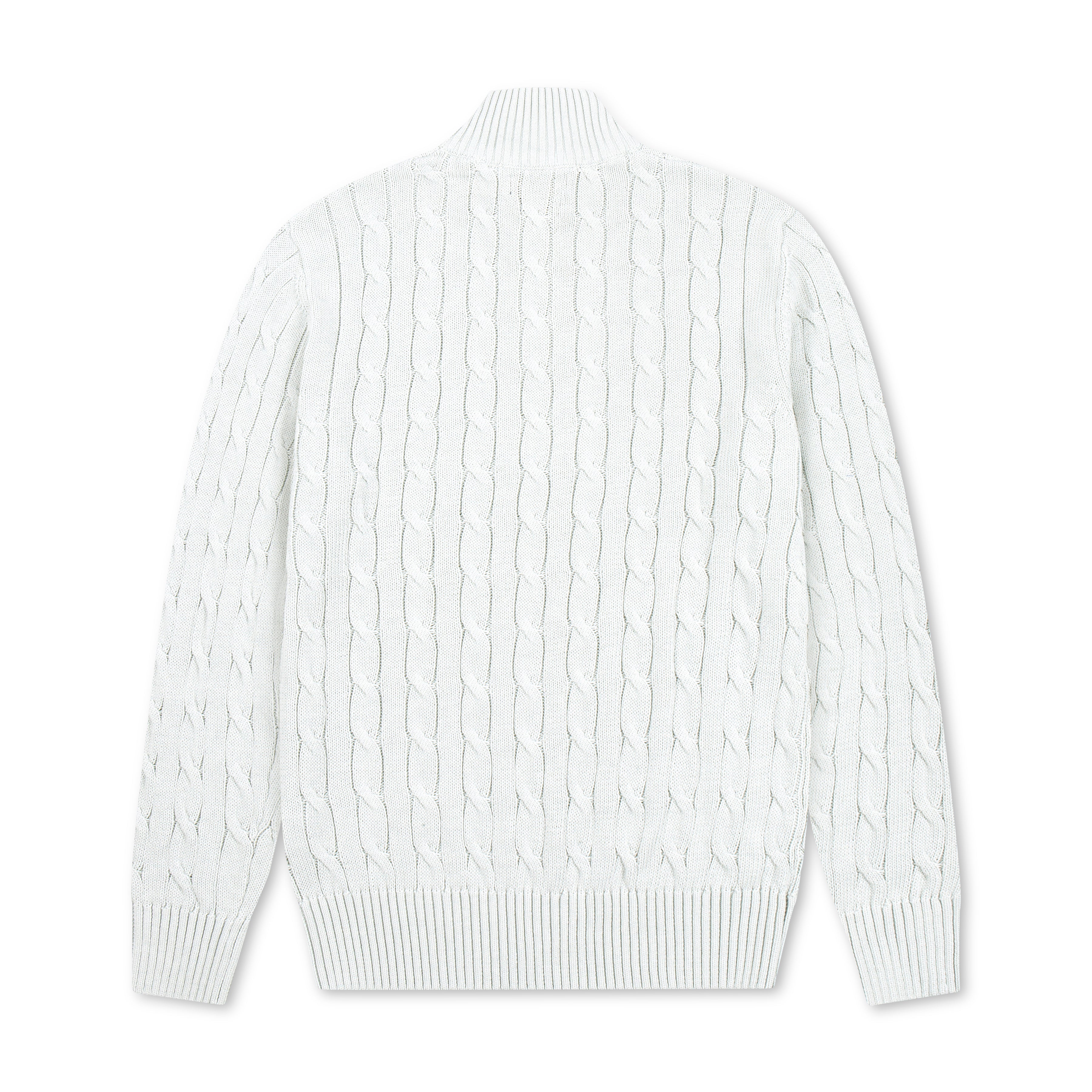 Quarter Zip Cable-Knit Woolen Sweater Light Ash QZS-09 Fariona