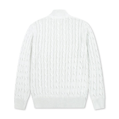 Quarter Zip Cable-Knit Woolen Sweater Light Ash QZS-09 Fariona